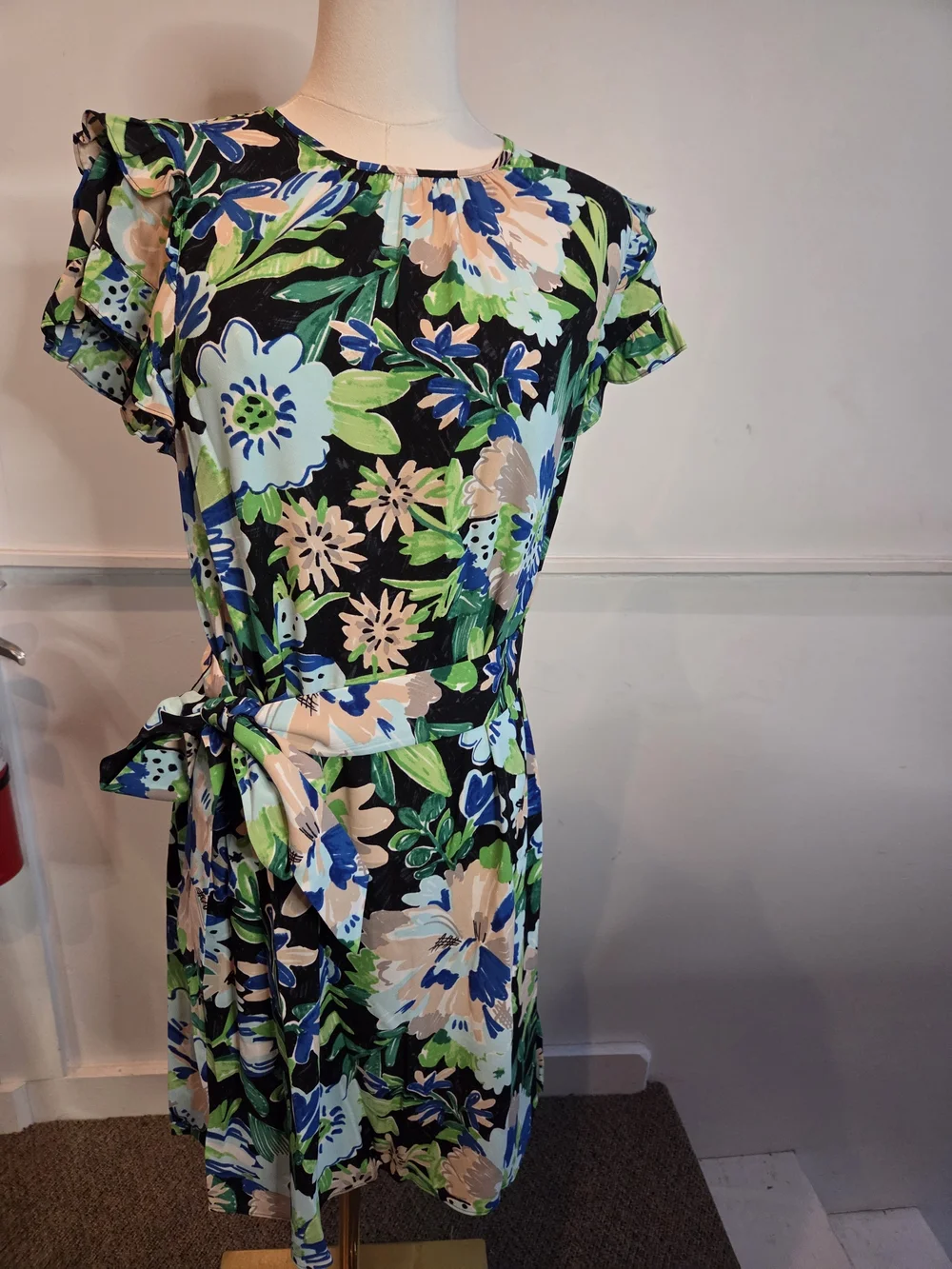 Kate Spade New York Floral Ruffle Sleeve Tie Waist Dress Size 12